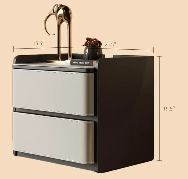 Alt view image 5 of 6 - Nightstand with Saddle Leather Finish Silent Drawer Rails 2 Drawers, Black