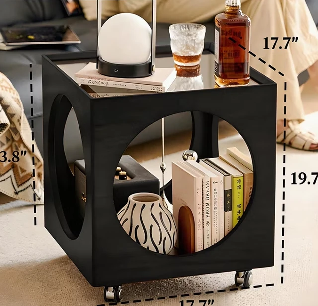Alt view image 2 of 5 - Rattan Nightstand Rolling Side Table Solid Mobile Bedside Cabinet with Storage, Brown, Solid Wood