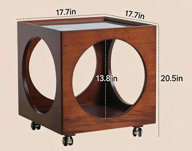 Alt view image 3 of 5 - Rattan Nightstand Rolling Side Table Solid Mobile Bedside Cabinet with Storage, Brown, Solid Wood