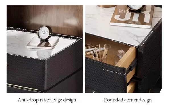 Alt view image 2 of 4 - Bedside Table with Textured Front Panels and Accents, Black, Wood and Metal, Nightstands