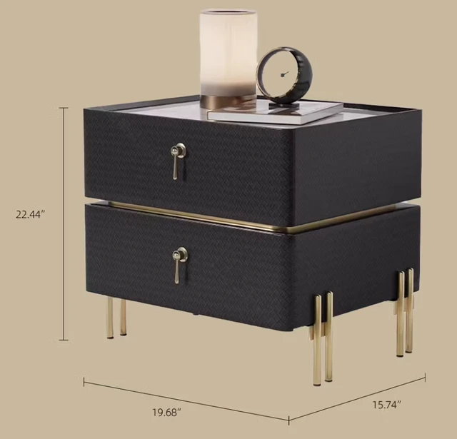 Alt view image 3 of 4 - Bedside Table with Textured Front Panels and Accents, Black, Wood and Metal, Nightstands