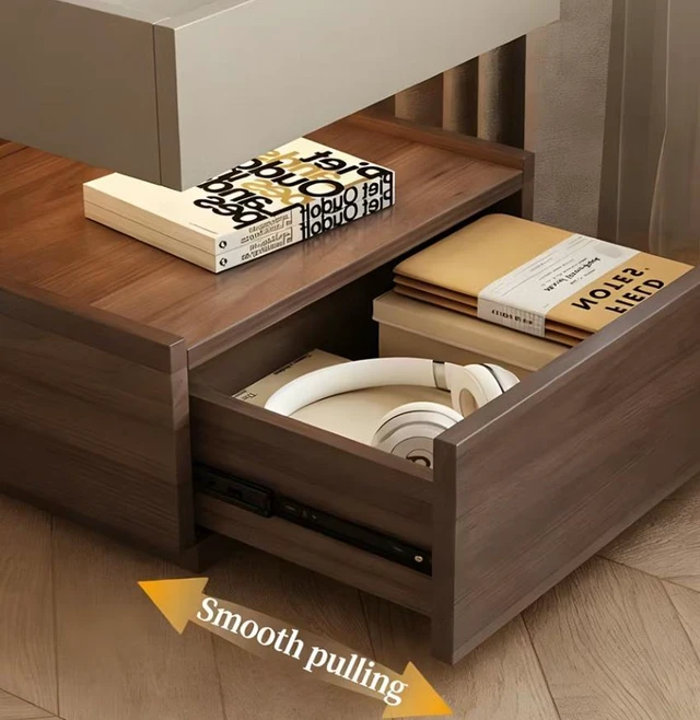 Alt view image 5 of 5 - Two Tier Bedside Table with Drawer Tray Top Nightstand Storage Bedside Cabinet, Light Grey Walnut, Solid Wood