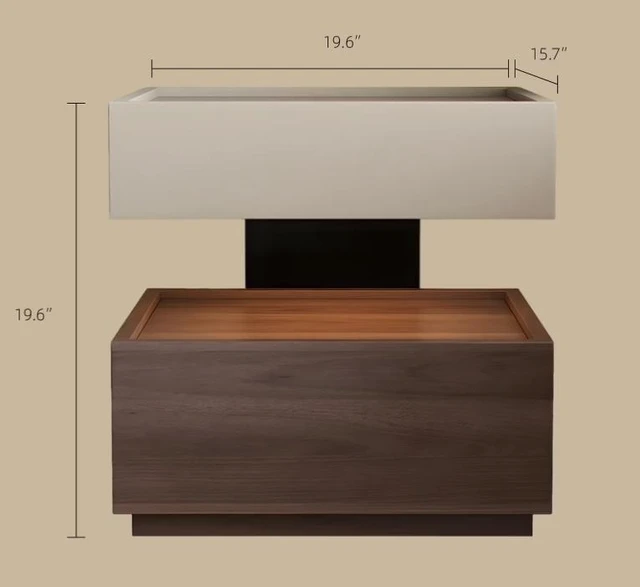 Alt view image 3 of 5 - Two Tier Bedside Table with Drawer Tray Top Nightstand Storage Bedside Cabinet, Light Grey Walnut, Solid Wood
