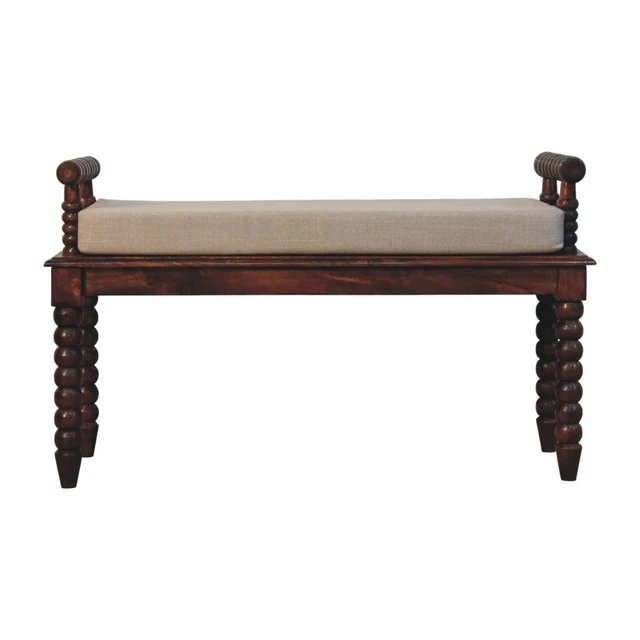 Alt view image 2 of 7 - Solid Spindle Cushioned Entryway Bench, Brown, Solid Wood, Benches