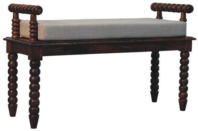 Alt view image 3 of 7 - Solid Spindle Cushioned Entryway Bench, Brown, Solid Wood, Benches