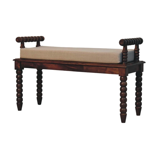 Alt view image 4 of 7 - Solid Spindle Cushioned Entryway Bench, Brown, Solid Wood, Benches