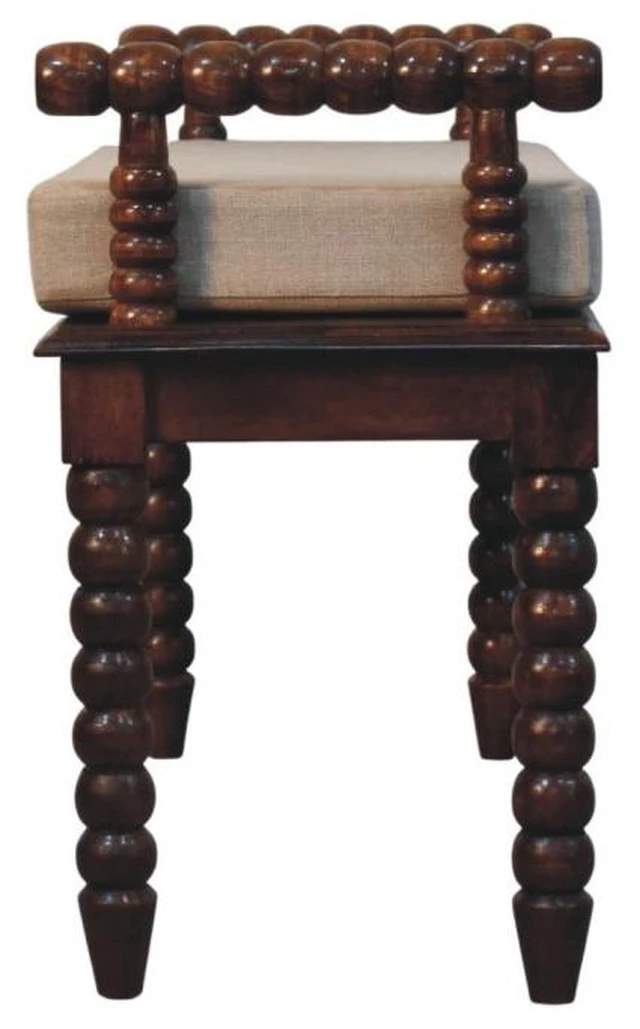 Alt view image 5 of 7 - Solid Spindle Cushioned Entryway Bench, Brown, Solid Wood, Benches