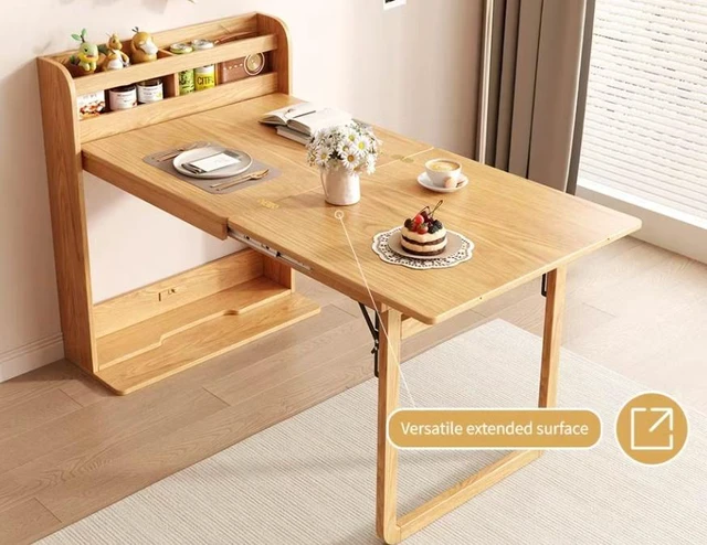 Alt view image 7 of 7 - 62 Inch Wall Side Murphy Foldable Dining Table with Integrated Shelf Storage, Natural, Wood