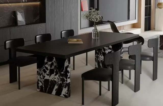 Alt view image 2 of 7 - 62.4 Inch Italian Dining Table Base and Design, Black, PVC and Wood
