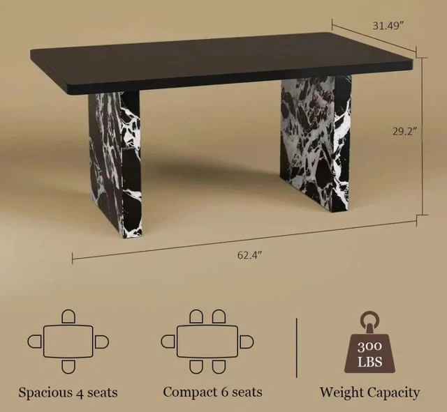 Alt view image 6 of 7 - 62.4 Inch Italian Dining Table Base and Design, Black, PVC and Wood