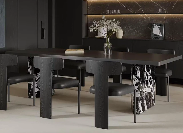 Alt view image 3 of 7 - 62.4 Inch Italian Dining Table Base and Design, Black, PVC and Wood