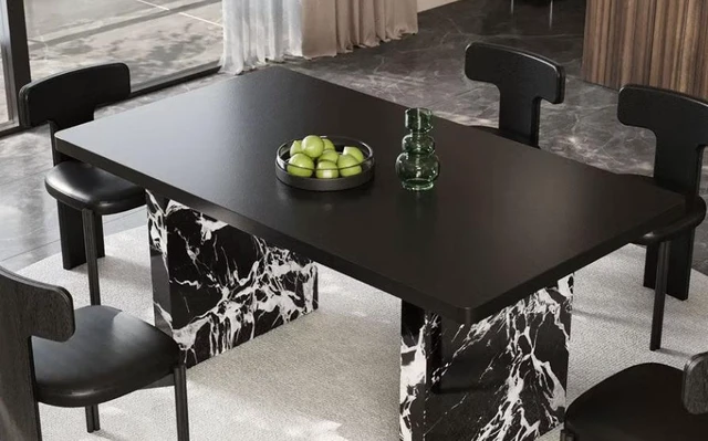 Alt view image 7 of 7 - 62.4 Inch Italian Dining Table Base and Design, Black, PVC and Wood