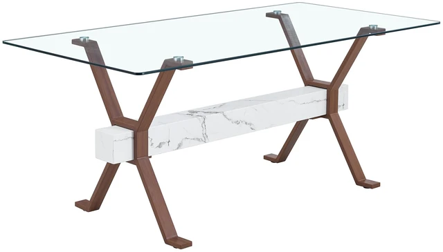 Alt view image 4 of 7 - Tempered Glass Dining Table Inchx35.4 Inch Large Table with Shaped Color Metal Legs and MDF Crossbars, Suitable