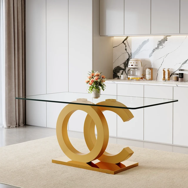 Alt view image 2 of 5 - Large Rectangular Glass Dining Table Suitable for 6 to 8 People, Equipped with Inchtempered Glass Tabletop MDF Shaped