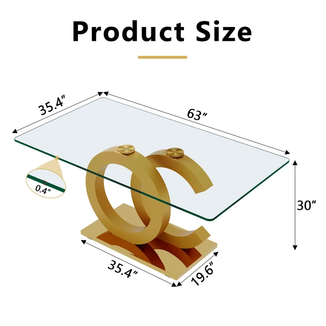 Alt view image 4 of 5 - Large Rectangular Glass Dining Table Suitable for 6 to 8 People, Equipped with Inchtempered Glass Tabletop MDF Shaped