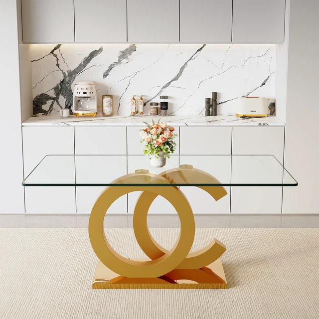 Alt view image 3 of 5 - Large Rectangular Glass Dining Table Suitable for 6 to 8 People, Equipped with Inchtempered Glass Tabletop MDF Shaped