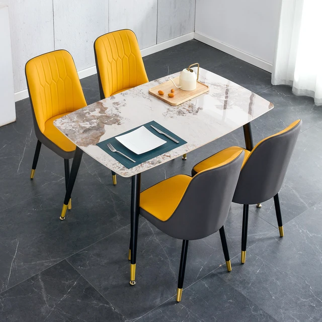 Alt view image 3 of 7 - Table and Chair Set Patterned Sintered Tabletop with Black Metal Legs and Dual Color Backrest Cushion and Black Metal