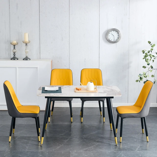 Alt view image 4 of 7 - Table and Chair Set Patterned Sintered Tabletop with Black Metal Legs and Dual Color Backrest Cushion and Black Metal