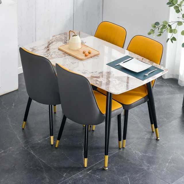 Alt view image 2 of 7 - Table and Chair Set Patterned Sintered Tabletop with Black Metal Legs and Dual Color Backrest Cushion and Black Metal
