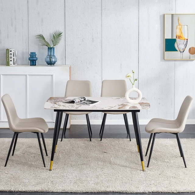 Main image of Table and Chair Set 48.4 28 Inch Sintered Dining Table Set Artificial Chairs with Curved Widened Cushion Design Pandora