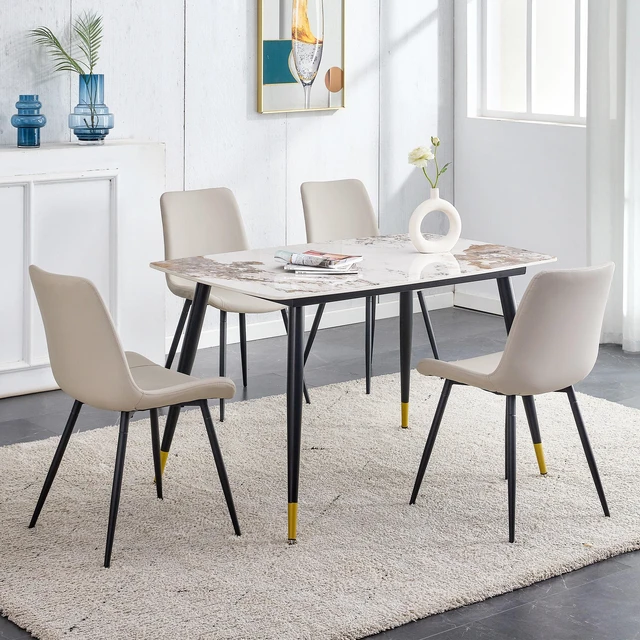 Alt view image 3 of 7 - Table and Chair Set 48.4 28 Inch Sintered Dining Table Set Artificial Chairs with Curved Widened Cushion Design Pandora