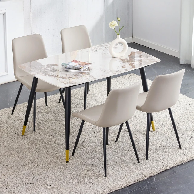 Alt view image 2 of 7 - Table and Chair Set 48.4 28 Inch Sintered Dining Table Set Artificial Chairs with Curved Widened Cushion Design Pandora