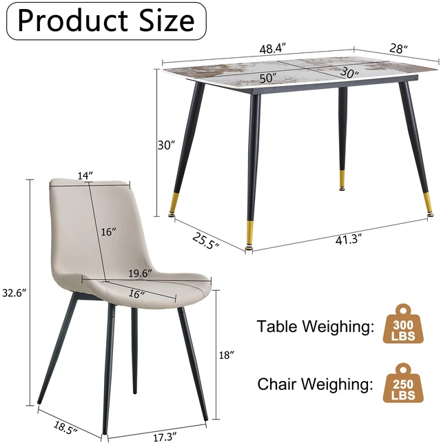 Alt view image 4 of 7 - Table and Chair Set 48.4 28 Inch Sintered Dining Table Set Artificial Chairs with Curved Widened Cushion Design Pandora