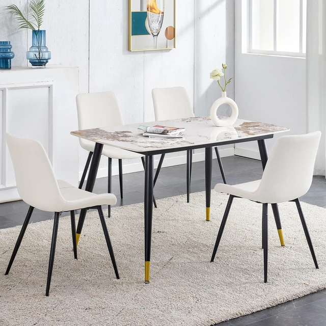 Alt view image 3 of 7 - Table and Chair Set 48.4 28 Inch Sintered Dining Table Set Artificial Chairs with Curved Widened Cushion Design Pandora