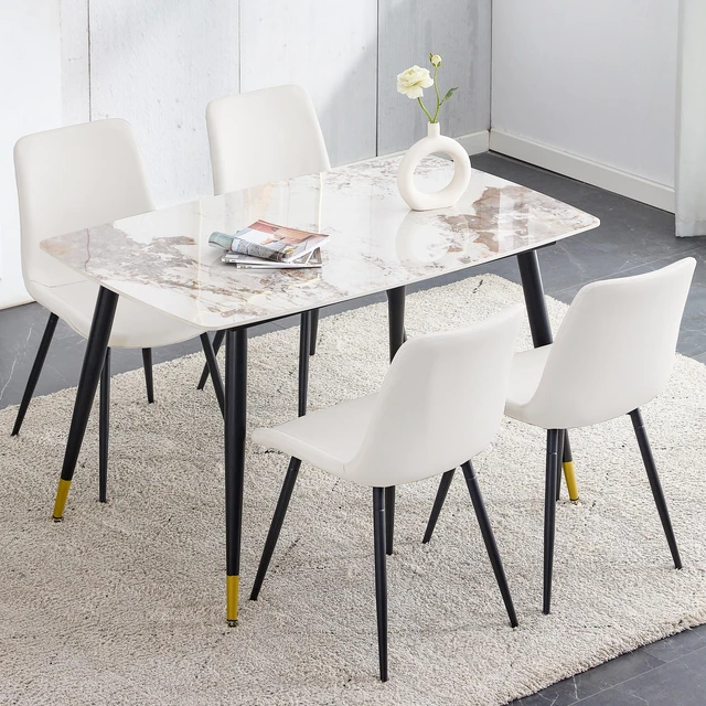 Main image of Table and Chair Set 48.4 28 Inch Sintered Dining Table Set Artificial Chairs with Curved Widened Cushion Design Pandora