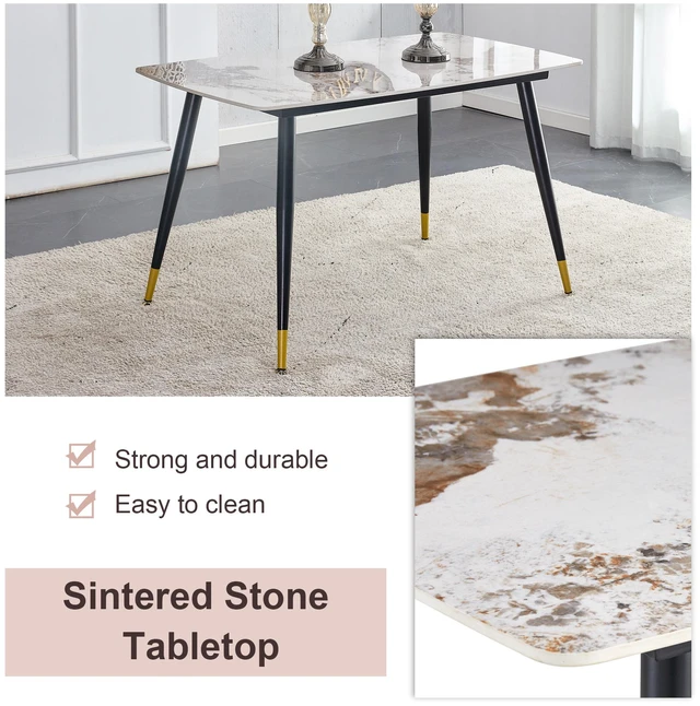 Alt view image 5 of 7 - Table and Chair Set 48.4 28 Inch Sintered Dining Table Set Artificial Chairs with Curved Widened Cushion Design Pandora
