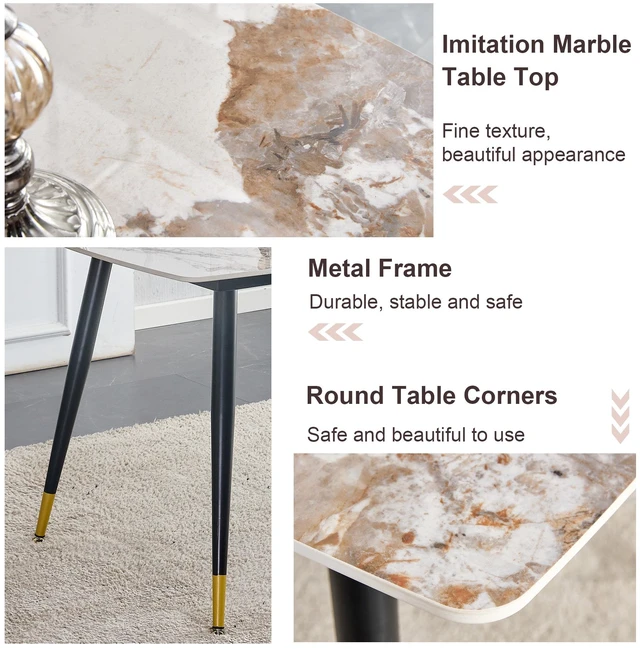 Alt view image 6 of 7 - Table and Chair Set 48.4 28 Inch Sintered Dining Table Set Artificial Chairs with Curved Widened Cushion Design Pandora