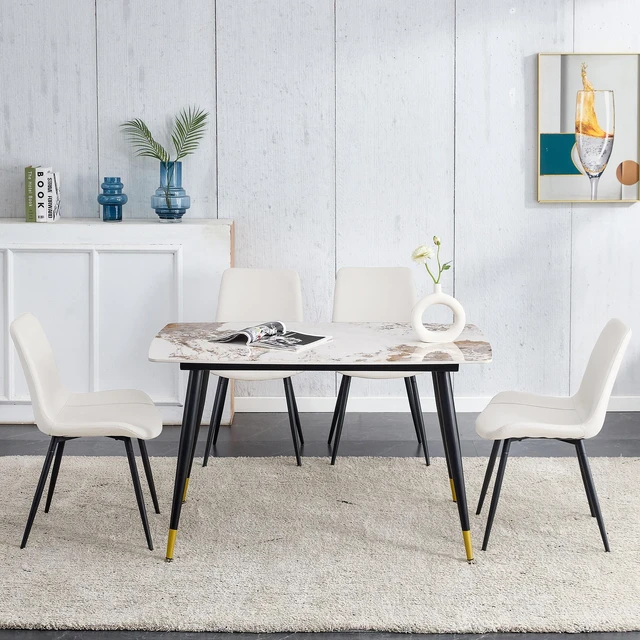 Alt view image 2 of 7 - Table and Chair Set 48.4 28 Inch Sintered Dining Table Set Artificial Chairs with Curved Widened Cushion Design Pandora