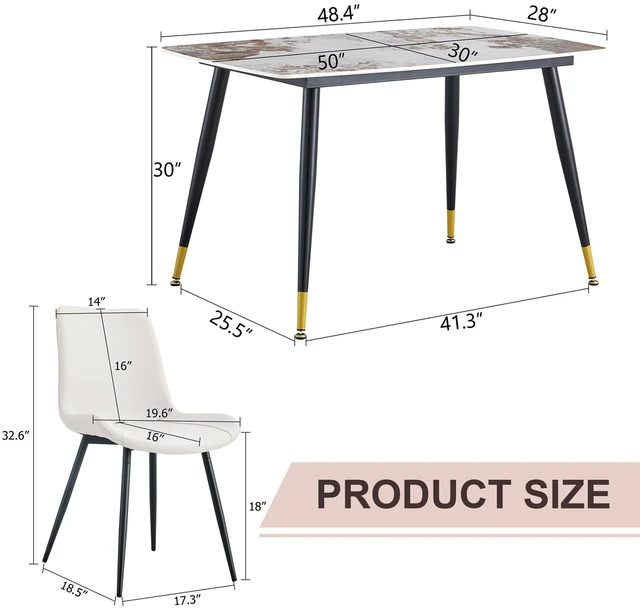Alt view image 4 of 7 - Table and Chair Set 48.4 28 Inch Sintered Dining Table Set Artificial Chairs with Curved Widened Cushion Design Pandora