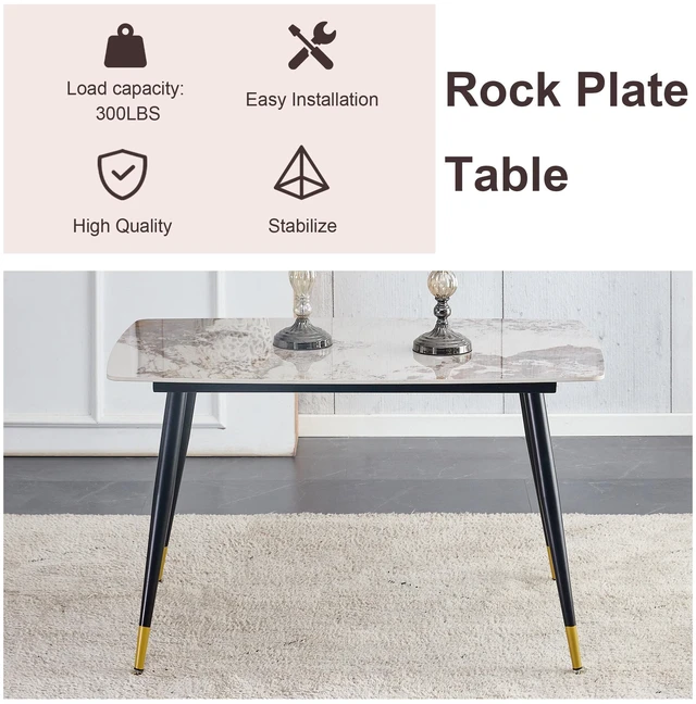 Alt view image 7 of 7 - Table and Chair Set 48.4 28 Inch Sintered Dining Table Set Artificial Chairs with Curved Widened Cushion Design Pandora