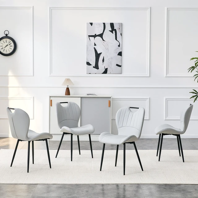 Alt view image 3 of 7 - Pull Table Dining Chair Set, Medium Density Fiberboard Tabletop with Black Metal Table Legs Extendable Pull Mid-Century