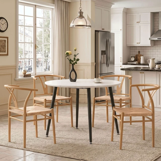 Main image of Pull Table Dining Chair Set, Medium Density Fiberboard Tabletop with Black Metal Table Legs Extendable Pull Mid-Century