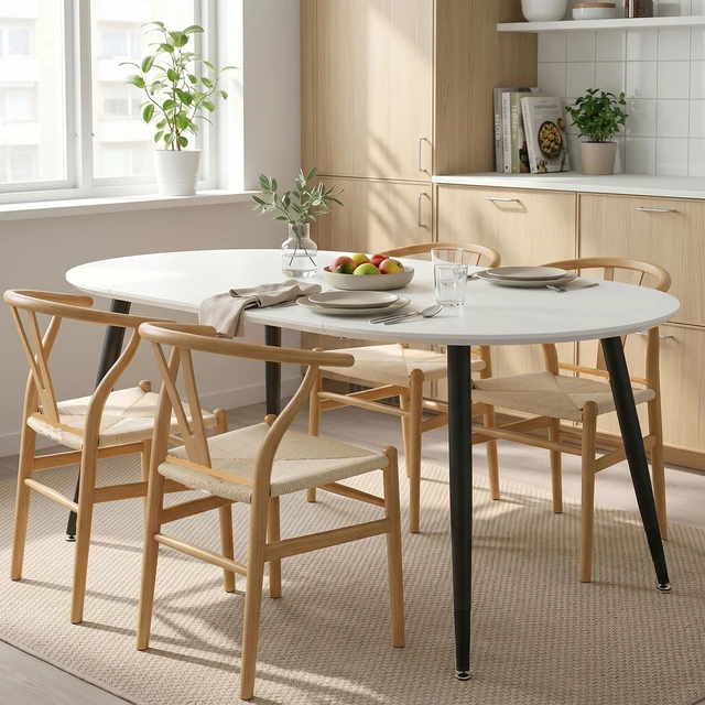 Alt view image 2 of 7 - Pull Table Dining Chair Set, Medium Density Fiberboard Tabletop with Black Metal Table Legs Extendable Pull Mid-Century