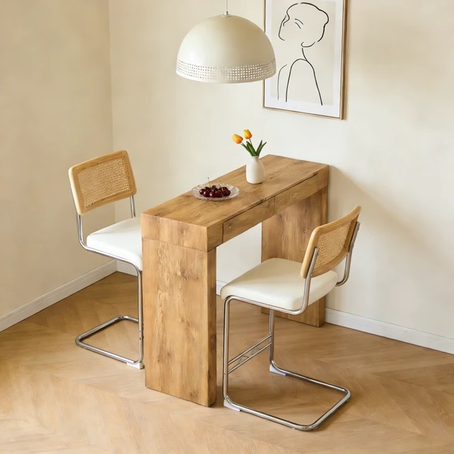 Alt view image 2 of 7 - 2 Piece Set Leather Bar Chair Combination, Paired with Wood Grain Bar Table with Storage Function Suitable
