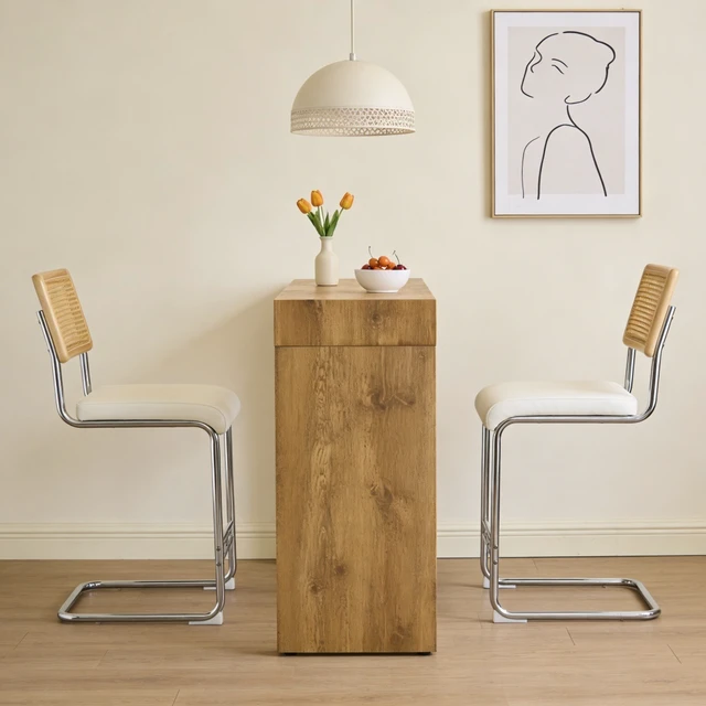 Alt view image 4 of 7 - 2 Piece Set Leather Bar Chair Combination, Paired with Wood Grain Bar Table with Storage Function Suitable