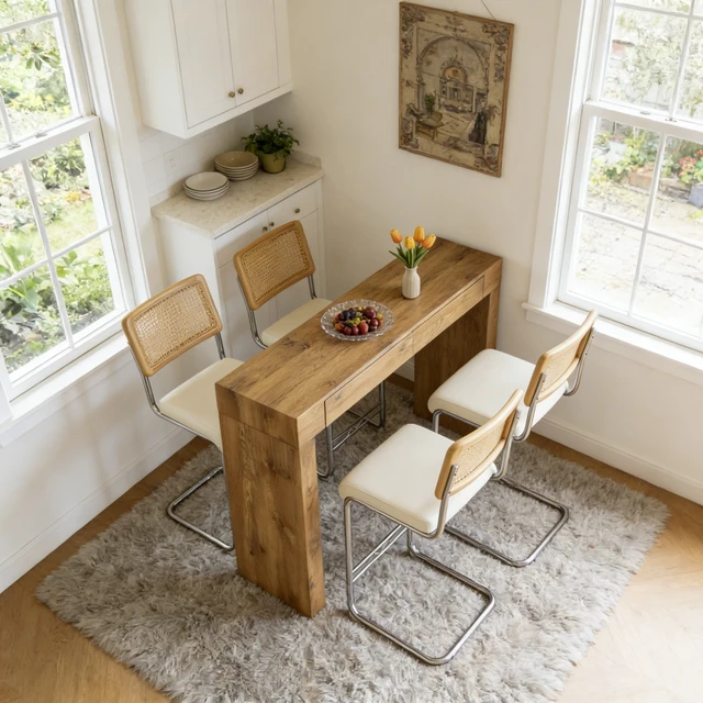 Alt view image 4 of 7 - 4 Piece Set Leather Bar Chair Combination, Paired with Wood Grain Bar Table with Storage Function Suitable