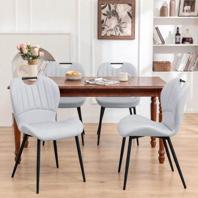 Alt view image 3 of 7 - Pull Table Dining Chair Set, Medium Density Fiberboard Tabletop with Black Metal Table Legs Extendable Pull Mid-Century