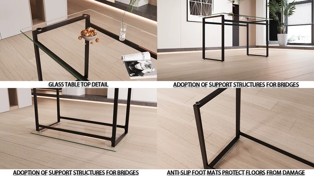 Alt view image 7 of 7 - Person Glass Dining Table Set, Kitchen Set with Black Metal Leg Dining Table and Chairs Rectangular Tempered Glass
