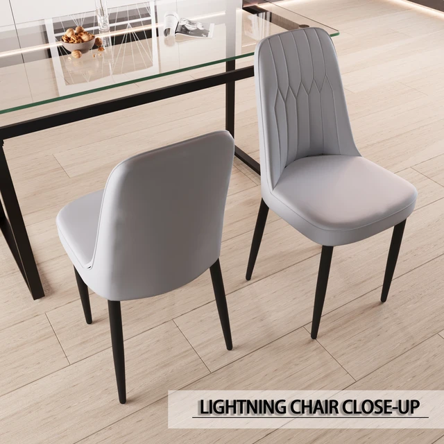 Alt view image 5 of 7 - Person Glass Dining Table Set, Kitchen Set with Black Metal Leg Dining Table and Chairs Rectangular Tempered Glass