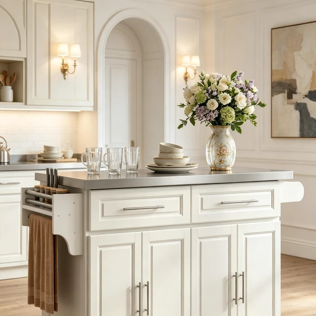 Alt view image 2 of 7 - Multifunctional Cooking Prep Island, Spacious Kitchen Cart with Storage Drawers and Cabinet Portable Kitchen Island