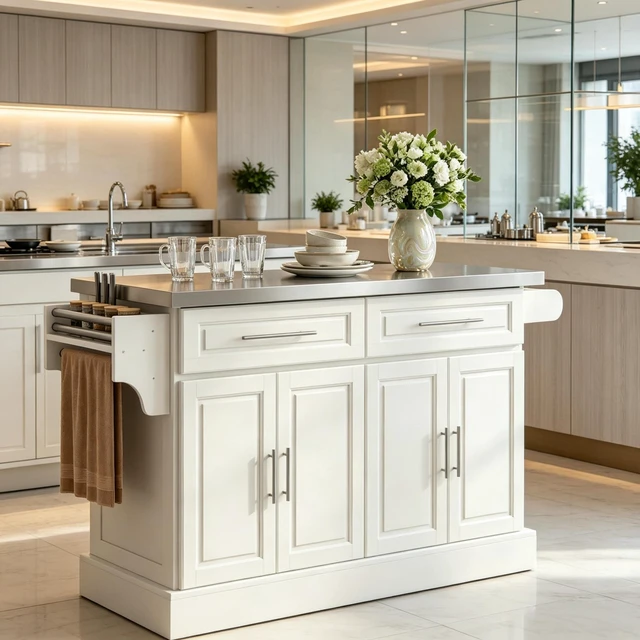 Main image of Multifunctional Cooking Prep Island, Spacious Kitchen Cart with Storage Drawers and Cabinet Portable Kitchen Island