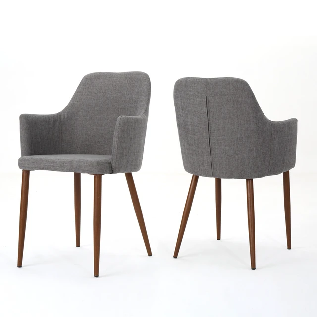 Alt view image 2 of 7 - Mid Century Fabric Upholstered Dining Chairs Armchairs, Set, Light Grey, Seating for Dining