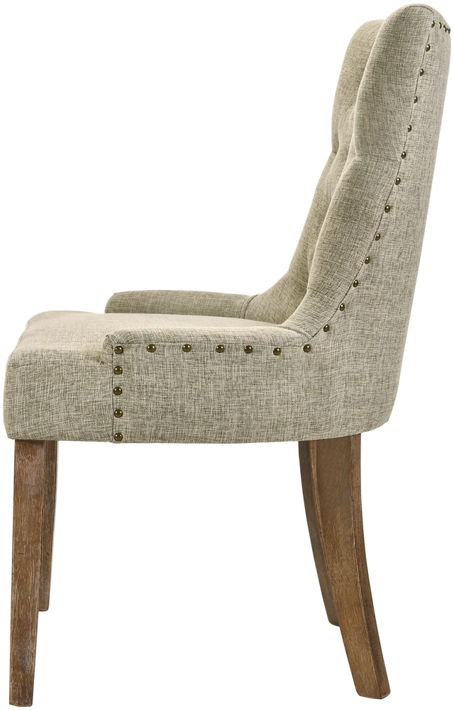Alt view image 3 of 7 - Salvaged Tufted Back Parson Chairs Set, Beige Brown, Wood and Fabric, Seating for Dining