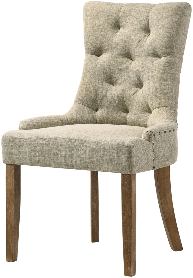 Main image of Salvaged Tufted Back Parson Chairs Set, Beige Brown, Wood and Fabric, Seating for Dining