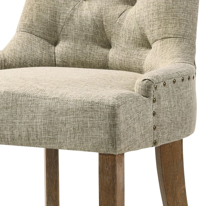 Alt view image 6 of 7 - Salvaged Tufted Back Parson Chairs Set, Beige Brown, Wood and Fabric, Seating for Dining