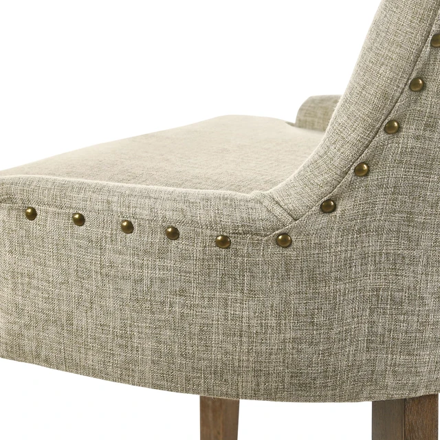Alt view image 5 of 7 - Salvaged Tufted Back Parson Chairs Set, Beige Brown, Wood and Fabric, Seating for Dining